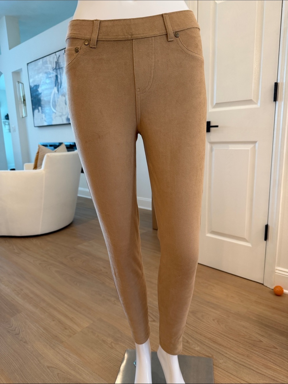 DG2 by Diane Gilman Slim Faux Suede  Pants in Camel